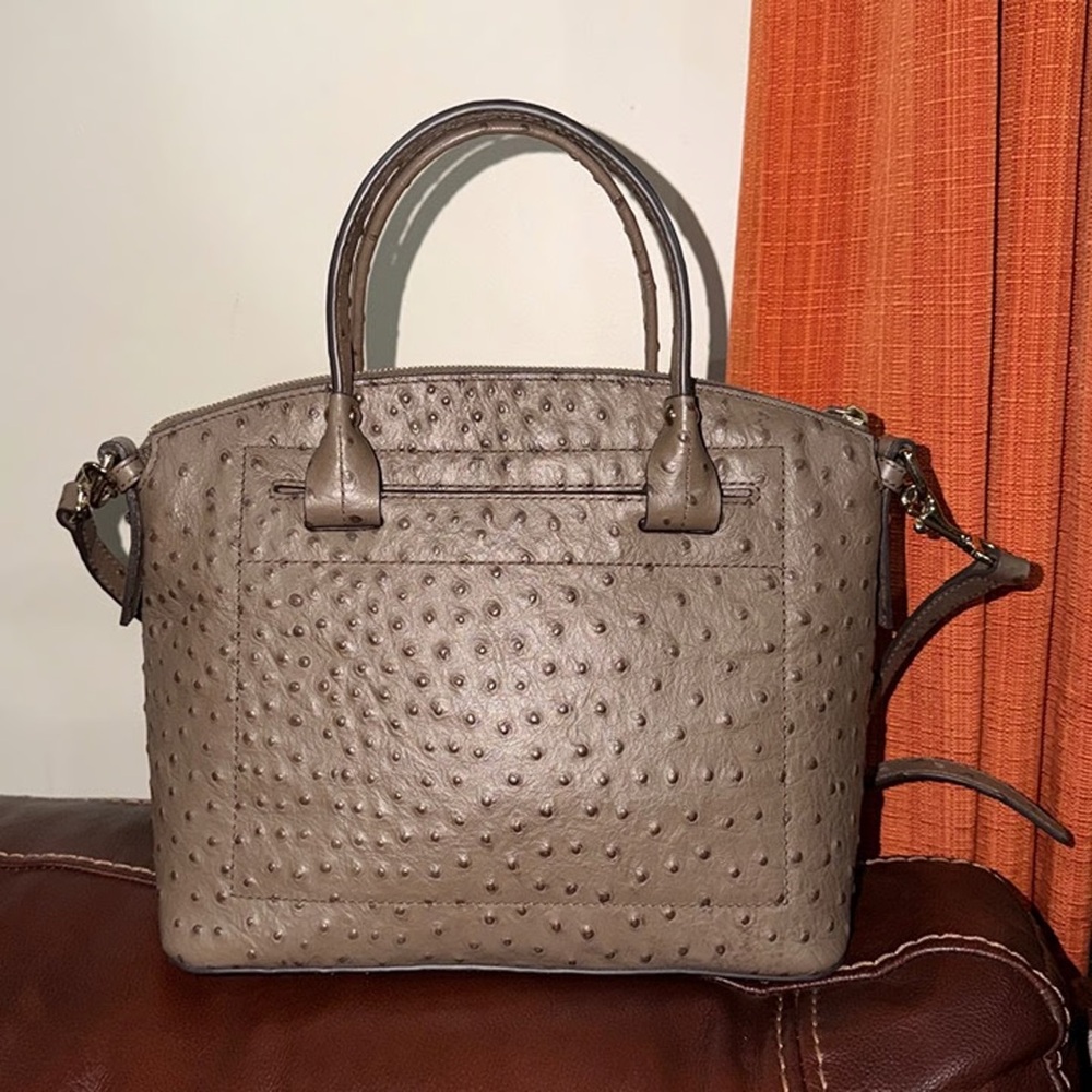 ‼️Dooney & Bourke Ostrich Domed Grey Leather Satchel Handbag Shoulder Bag - Picture 4 of 12
